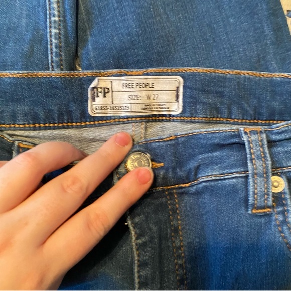 Free People • Shark Bite Distressed High Rise Skinny Jeans in Blue - Picture 7 of 8